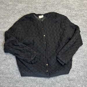 Vintage 70s Women's Black Cable Cardigan Sweater Carol Brent 100% Wool MW